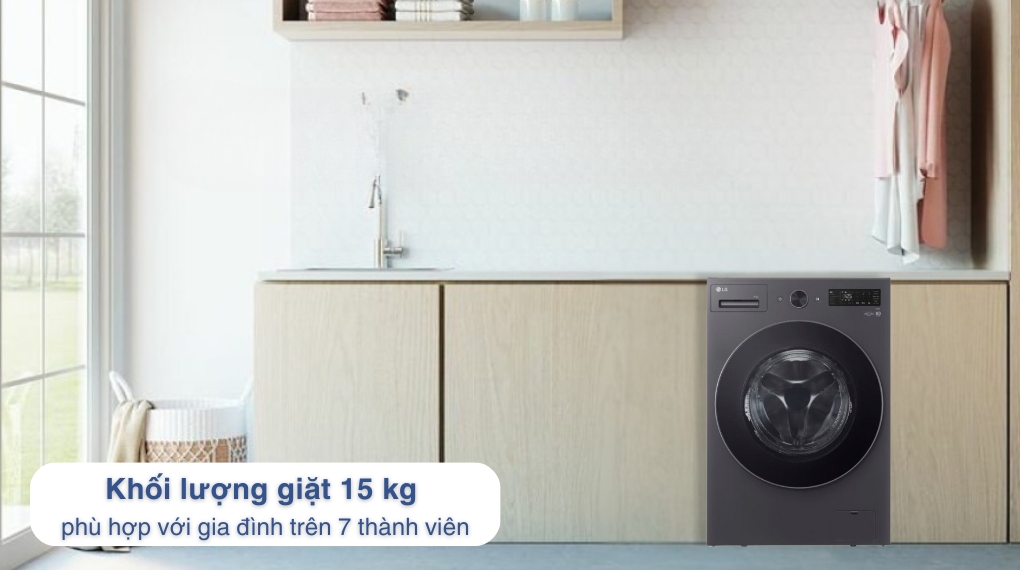 Máy giặt Lồng Ngang LG AI DD Inverter 15 kg F2515SNTG có khối lượng giặt lớn, phù hợp với gia đình từ 5-7 thành viên